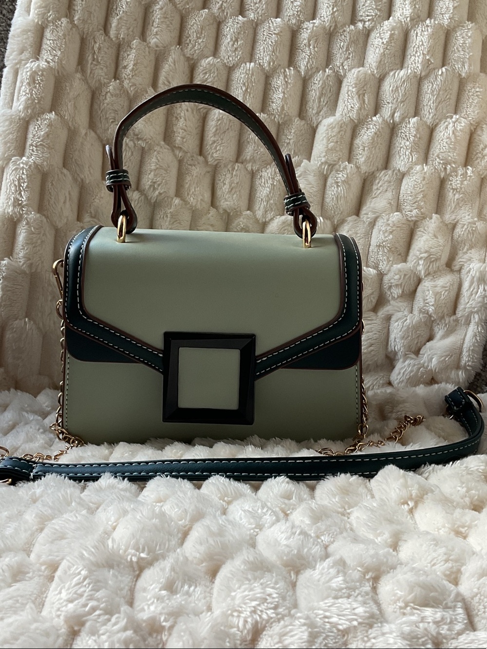 Top-Handle Mini Satchel in Sage Green with Dark Trim
